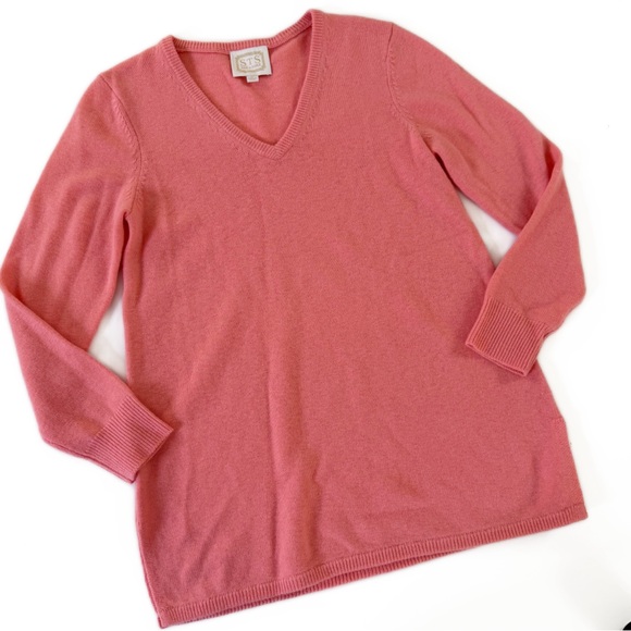 Sail To Sable Sweater Womens Medium 100% Wool V Neck Coral Pink - Picture 1 of 5
